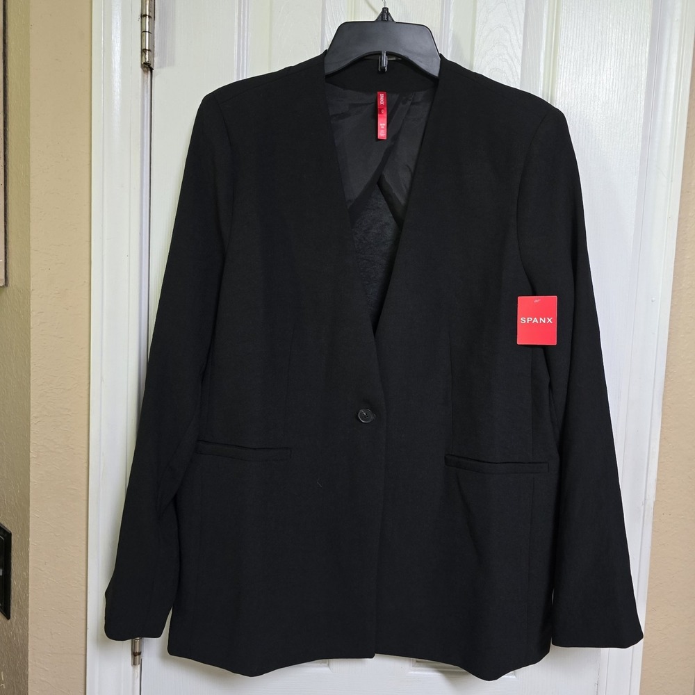Spanx The Perfect Collarless Blazer Womens Medium Black Stretch Career Classic